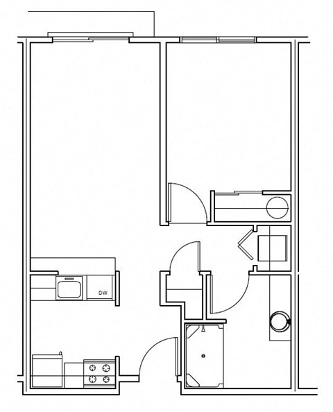 Floor plan for 1 bed, 1 bath, 583 sqft